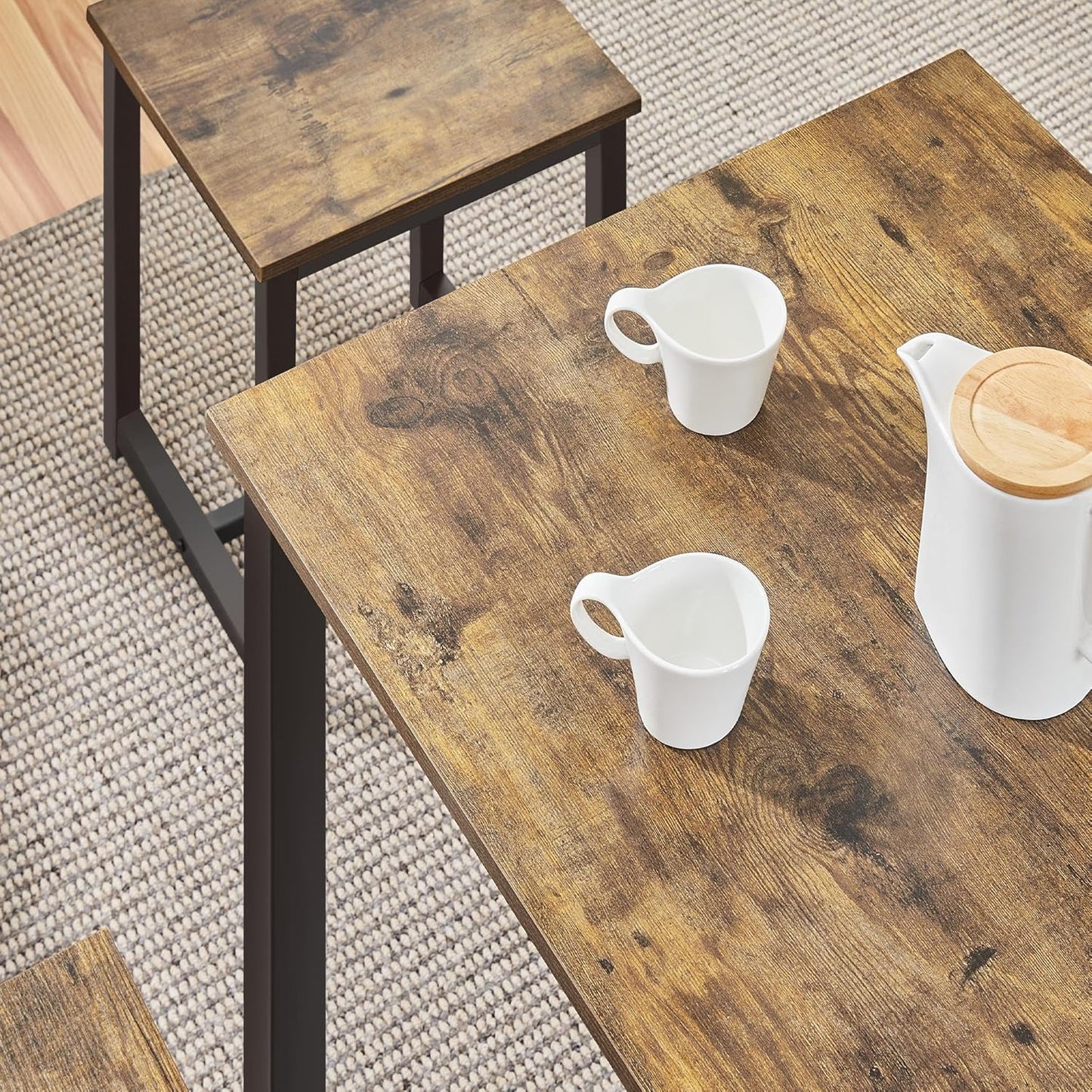 Yaheetech Industrial Dining Kitchen Table Set for 2 Breakfast Nook Table w/ 2 Stools for Dining Room Kitchen Small Space, Rustic Brown