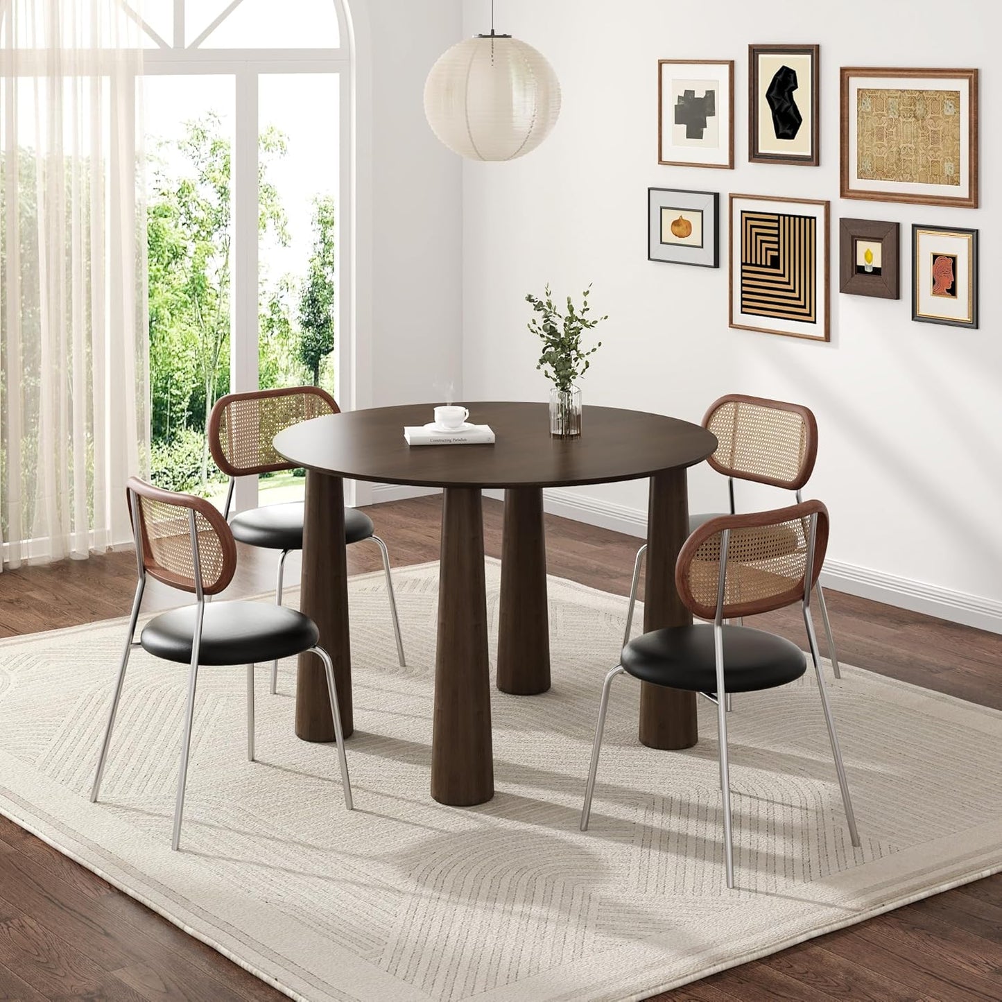 Casaphoria 45" Round Dining Table, Kitchen Table for 6 with Arc-Shaped Edge Top and Cylindrical Legs, Easy Assembly for Living Room, Dining Room, Walnut