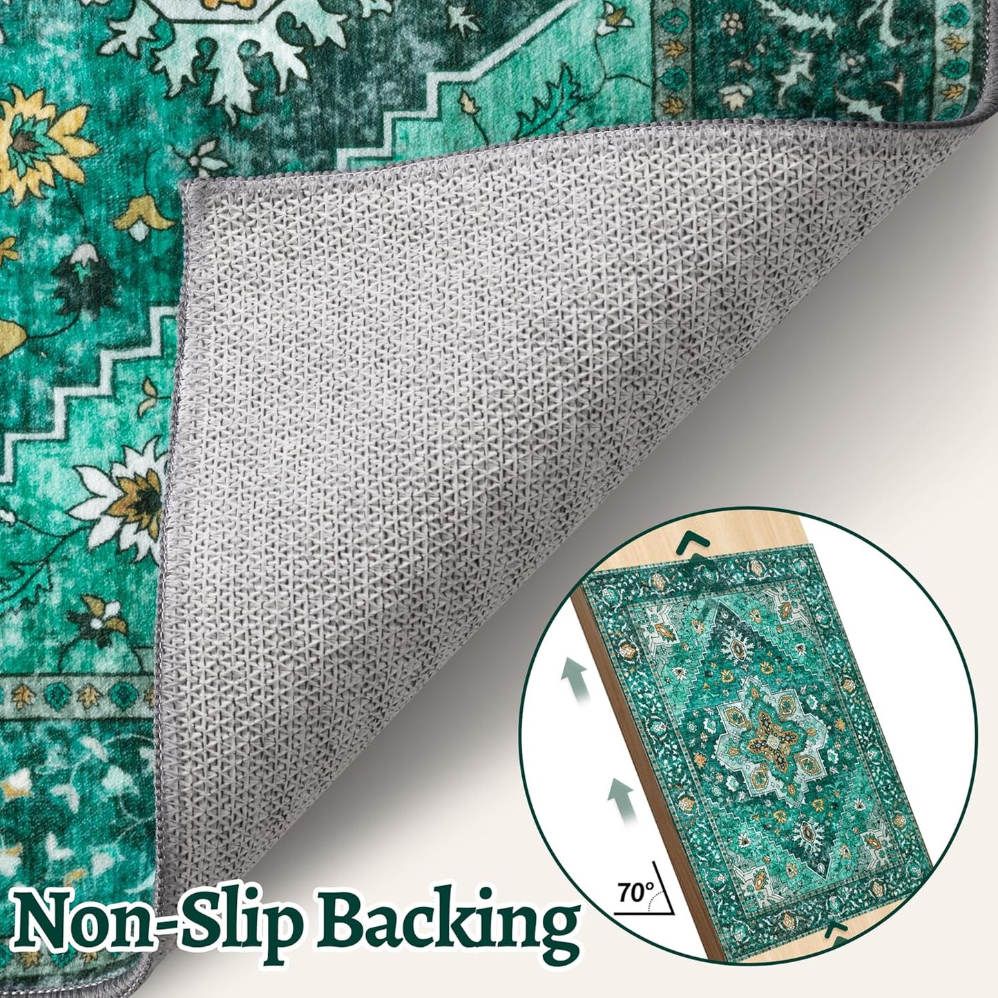 Tangsoo 5x7 Area Rug Washable Rugs for Living Room, Vintage Indoor Non Slip Large Area Rugs, Print Distressed Emerald Carpet, Soft Low Pile Foldable Floor for Bedroom Dining Room Dorm