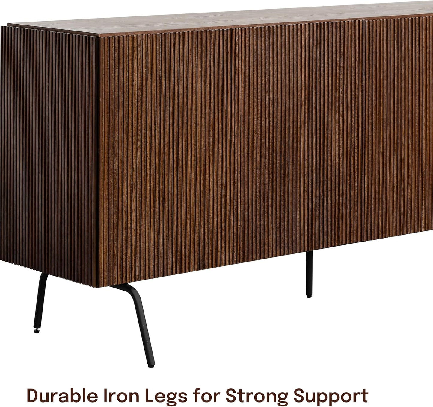 NTC Veil Modern Sideboard with 4 Doors, Buffet Cabinet with Vertical Groove Design and Metal Legs, Storage Cabinet for Living Room, and Hallway, Effortless Assembly - Dark Walnut