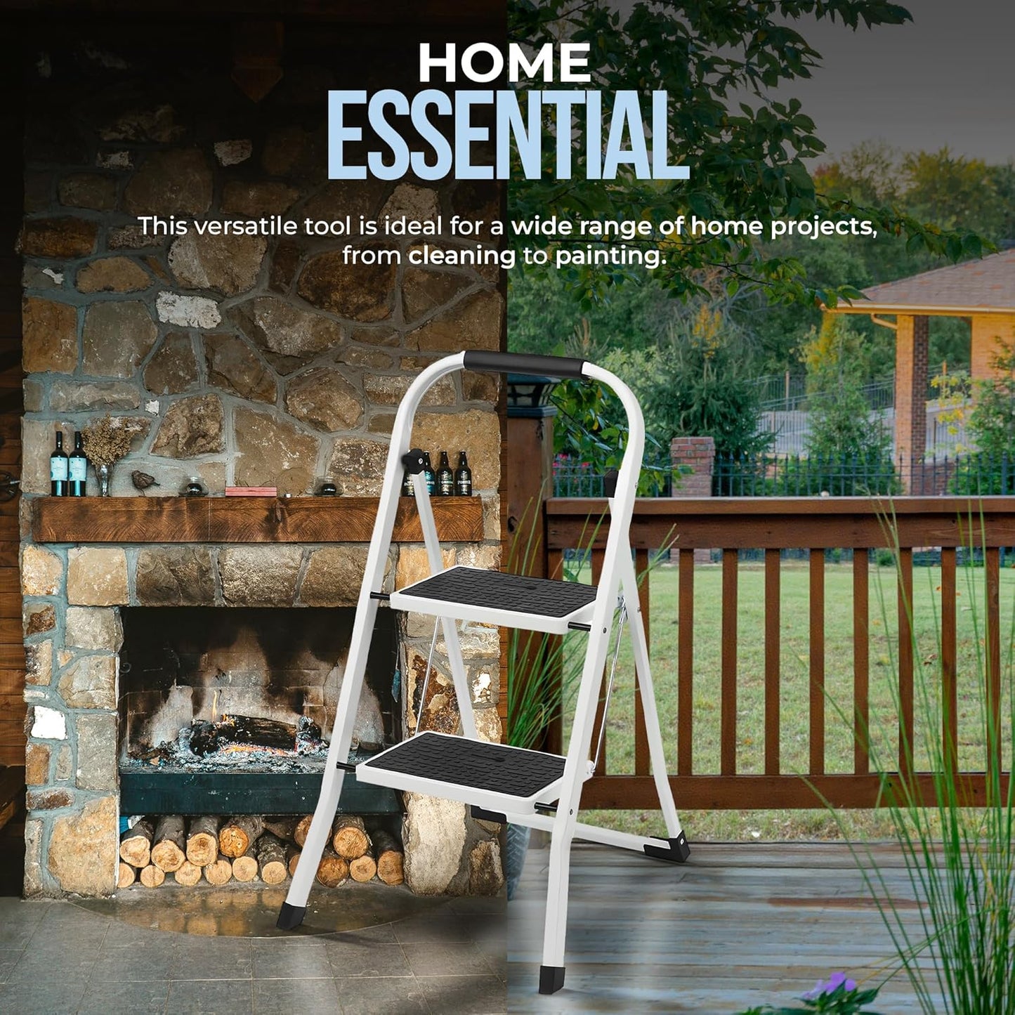 SIMPLI-MAGIC 2-Step Ladder, 350 LBS Capacity Folding Step Stool – Anti-Slip Wide Steps & Handgrip – ANSI Certified Lightweight & Durable Steel Stepping Stool for Kitchen, Home, Office & Garage