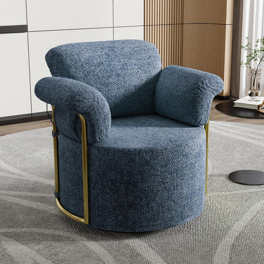 KEIKI Modern Comfy Swivel Accent Reading Chair, 360°Round Upholstered Barrel Armchair Single Club Lounge Sofa Chairs for Living Room,Bedroom, Office,Blue
