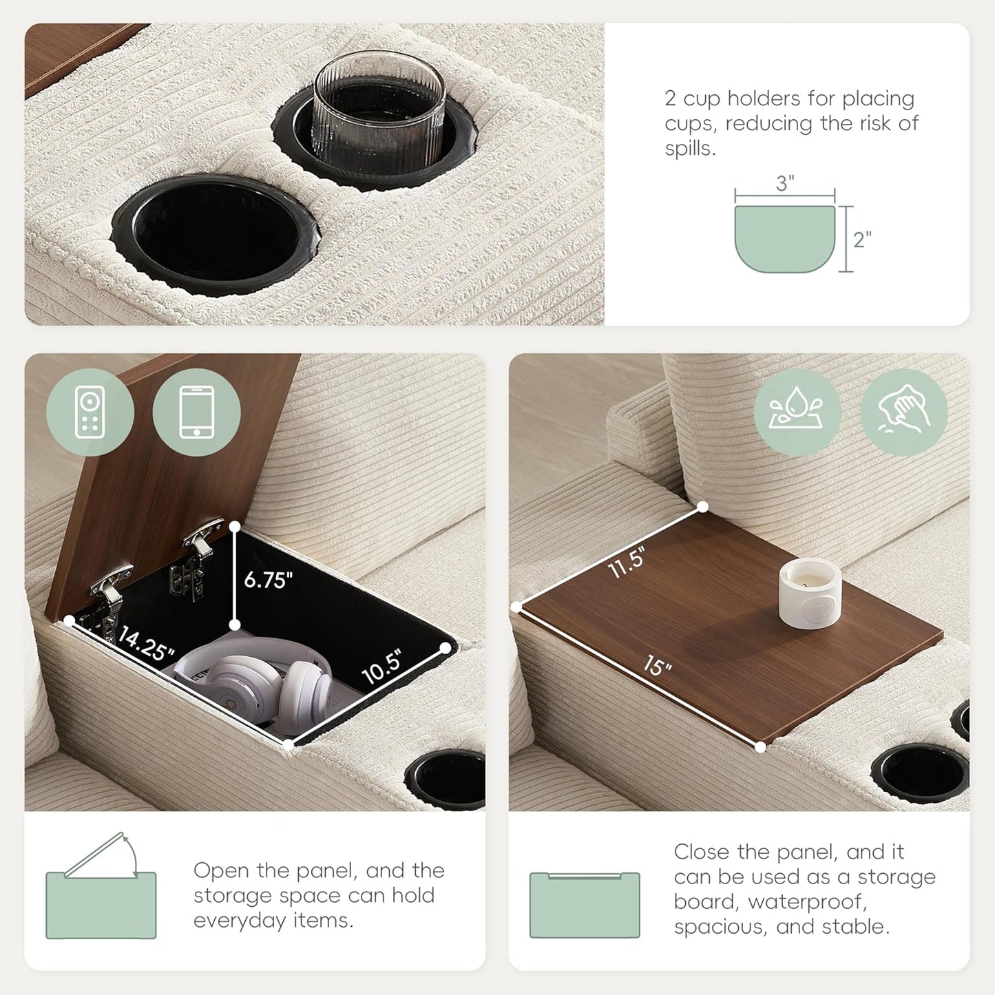 Merax 140'' Oversized Modular Sectional Sofa with Storage Ottoman and Console, Removable Storage Pockets, Cup Holder, Wide Seat, USB Charger, 6 Seat U Shaped Chenille Couch Set for Living Room, Beige