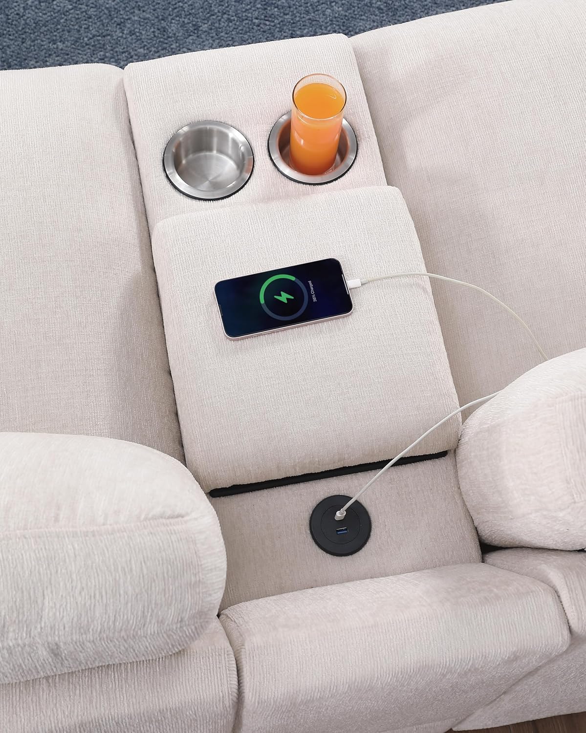 127" Modular Sectional Sofa,Modern Oversized Cloud Couch with Cup Holder&USB Port,7 Seater Convertible L-Shaped Chenille Sofas W/Ottoman,2 Pillows&Storage Box,Comfy Couches for Living Room,Beige