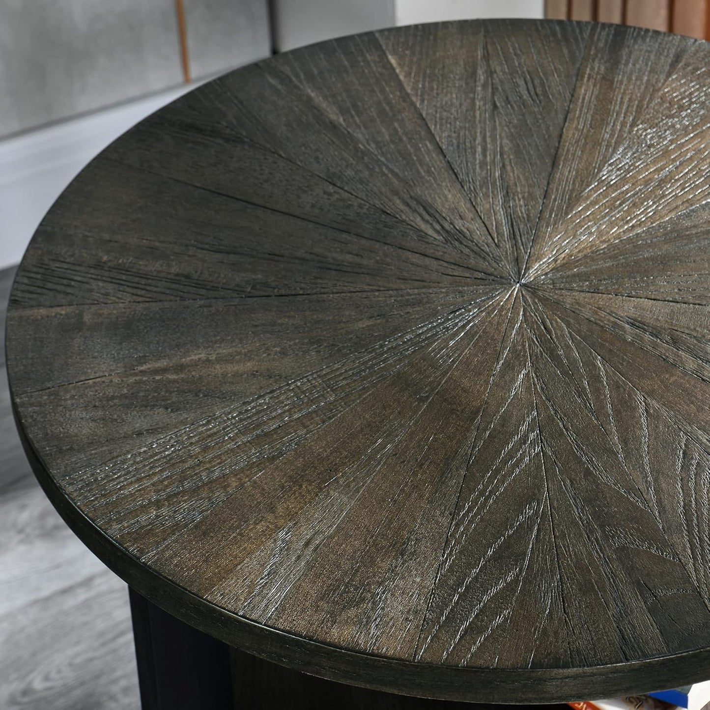 MODERION Small Round End Table with Storage Shelf, Circular Solid Wood Sofa Side Metal Leg, 2-Tier Telephone Table, Nightstand, 24''H x 19.3''D for Living Room Bedroom Entryway Brushed Black BZ1338BK