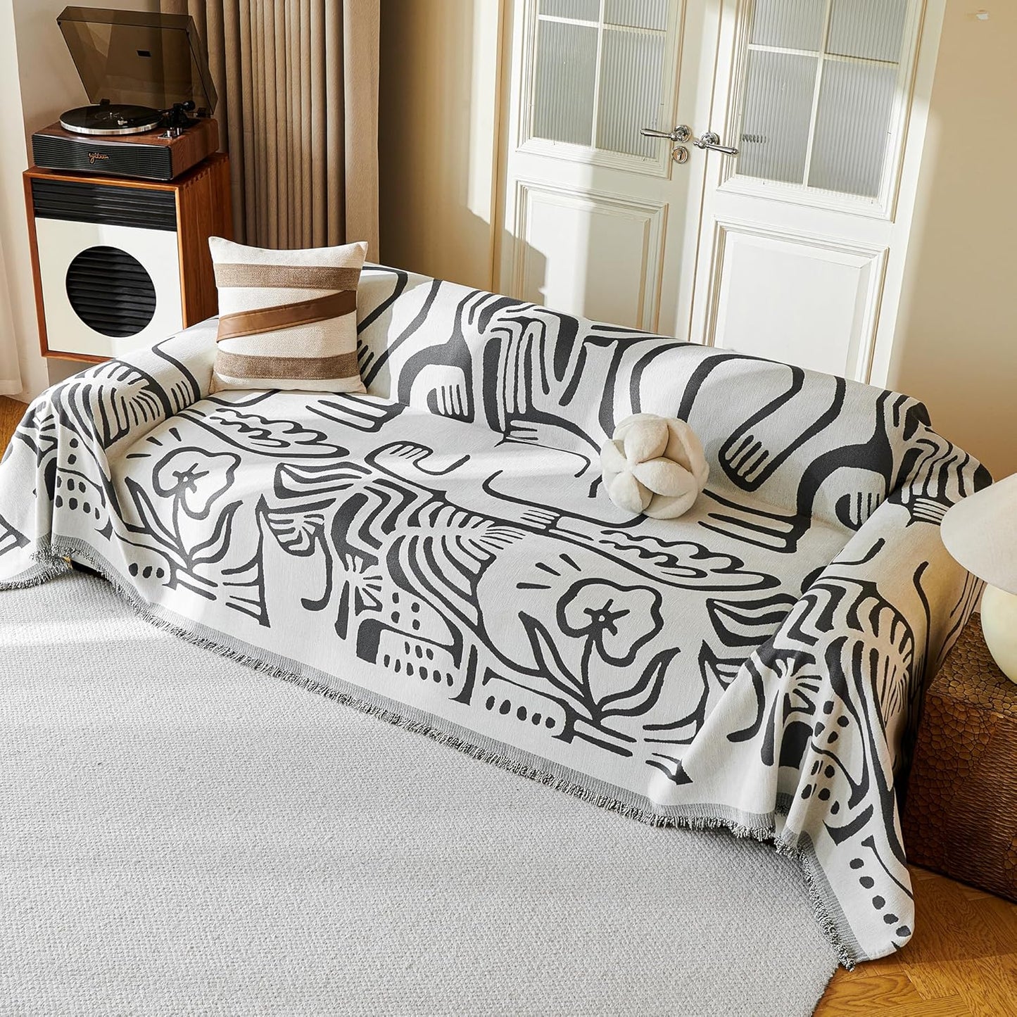 MYSKY HOME Couch Cover for Dogs, Washable Couch Covers, Sofa Covers for Sectional Sofa, Couch Cover 2 Cushion Sofa Dogs Furniture Protector, Chenille Sofa Covers for Pets, 71"x118", Abstract Dark Grey