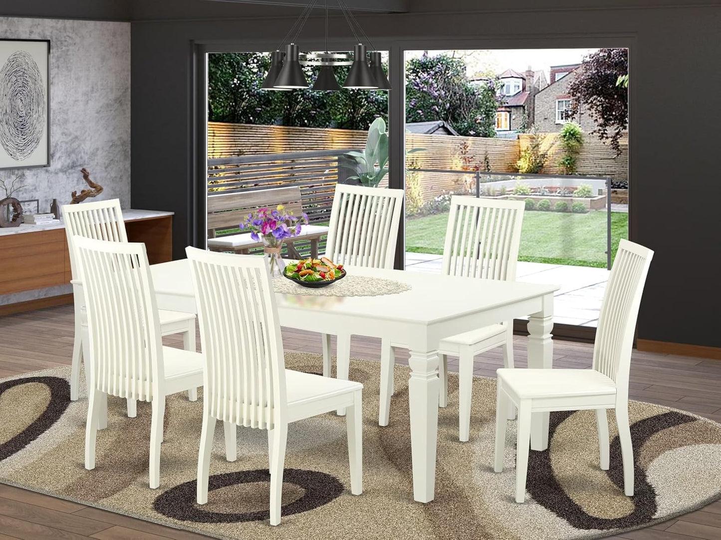 East West Furniture LGIP7-LWH-W 7 Piece Dining Set Consist of a Rectangle Dining Room Table with Butterfly Leaf and 6 Wood Seat Chairs, 42x84 Inch, Linen White