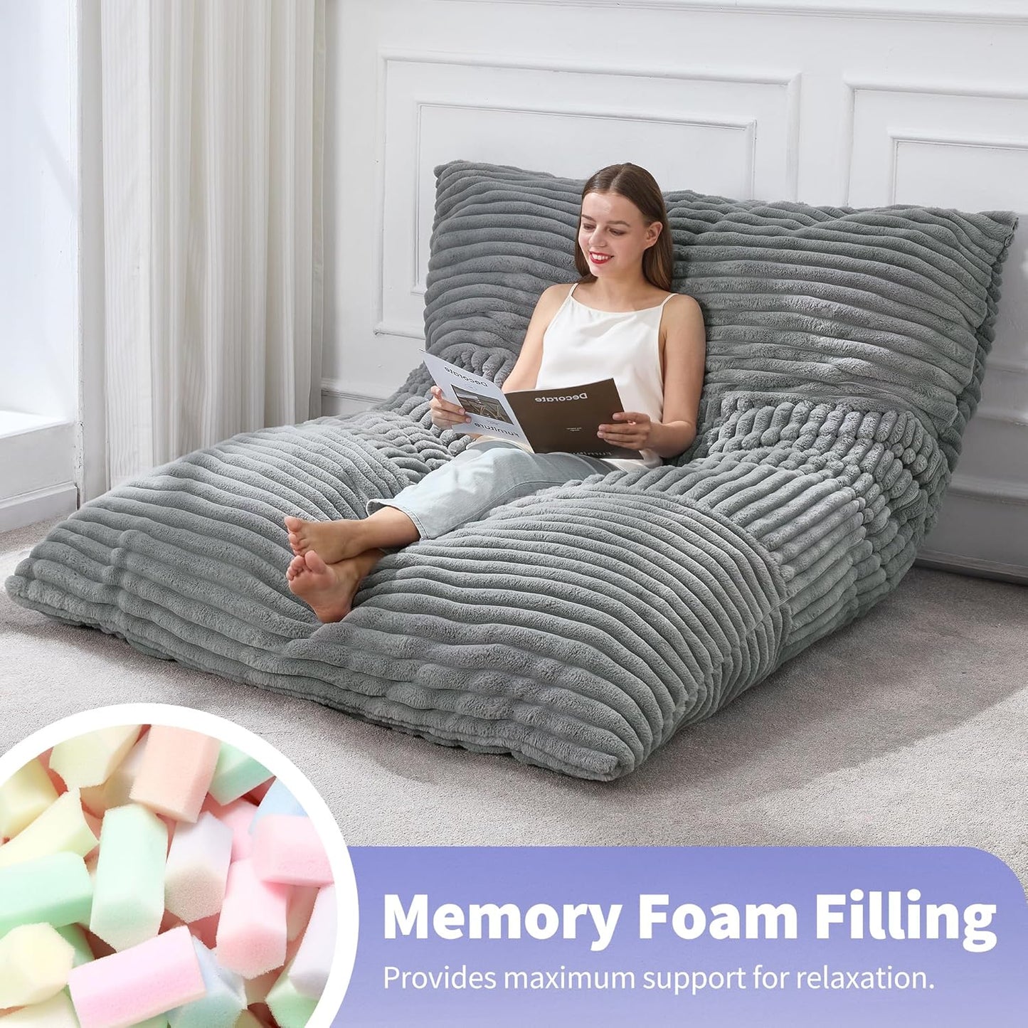 Hobestluk 3 in 1 Bean Bag Chair Giant Bean Bag Chairs Convertible Bean Bag Floor Cushion with Machine Washable Cover, Beanbag Chairs for Adult (Turquoise Grey)