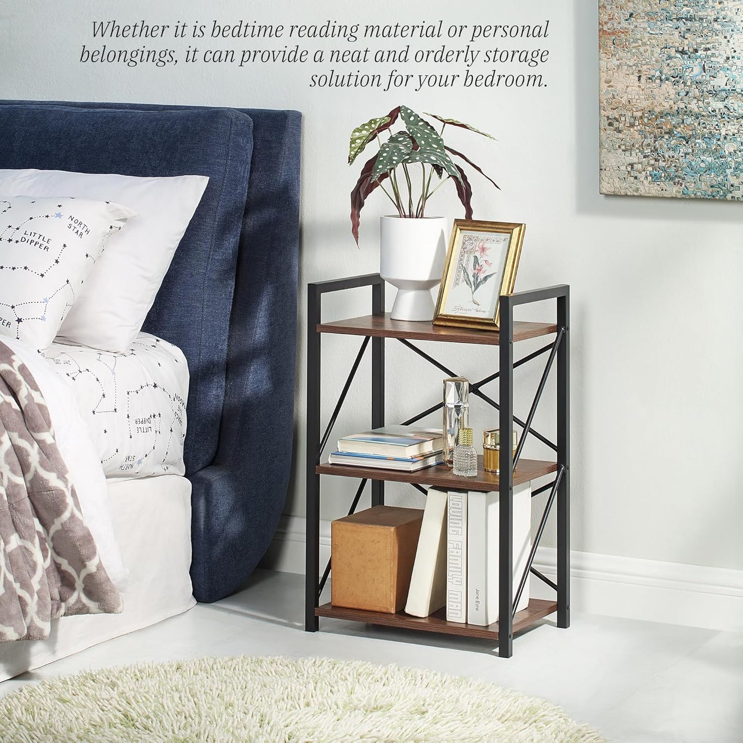 3 Tiers Bookshelf, Home Office Bookcase Shelf Storage Organizer for Bedroom, Living Room and Home Office, Walnut Brown(Small)