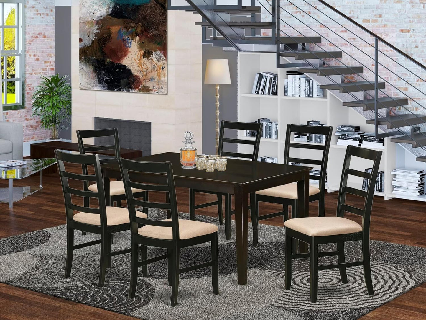 East West Furniture CAPF7-CAP-C 7 Piece Dining Table Set Consist of a Rectangle Dining Room Table and 6 Linen Fabric Upholstered Chairs, 36x60 Inch, Cappuccino