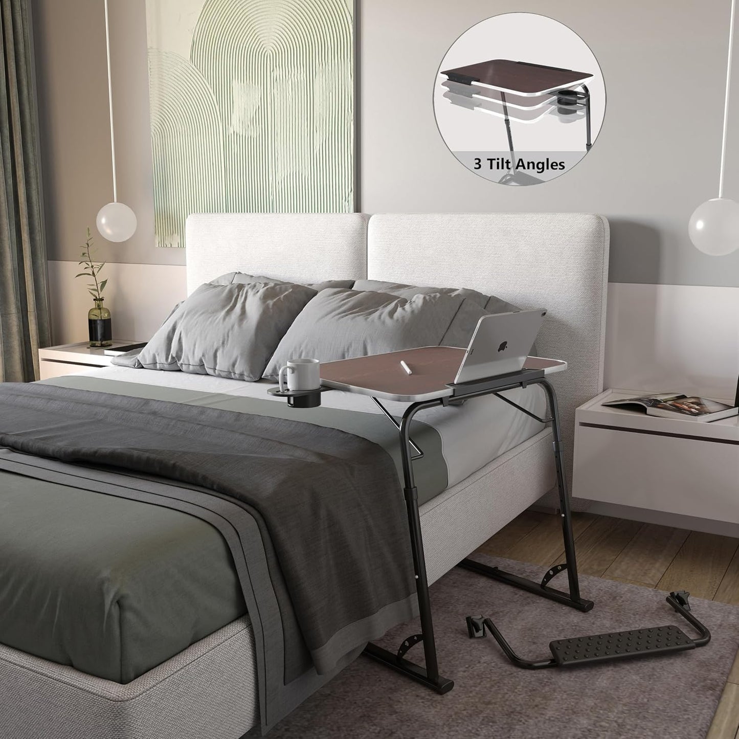 FoldWise Upgraded Folding TV Tray Table - Extra Large & Sturdy Laptop Table for Couch, Height & Angle Adjustable Desk for Dinner, Work & TV - Includes Footrest, Cup Holder, iPad Holder & Edge Stopper