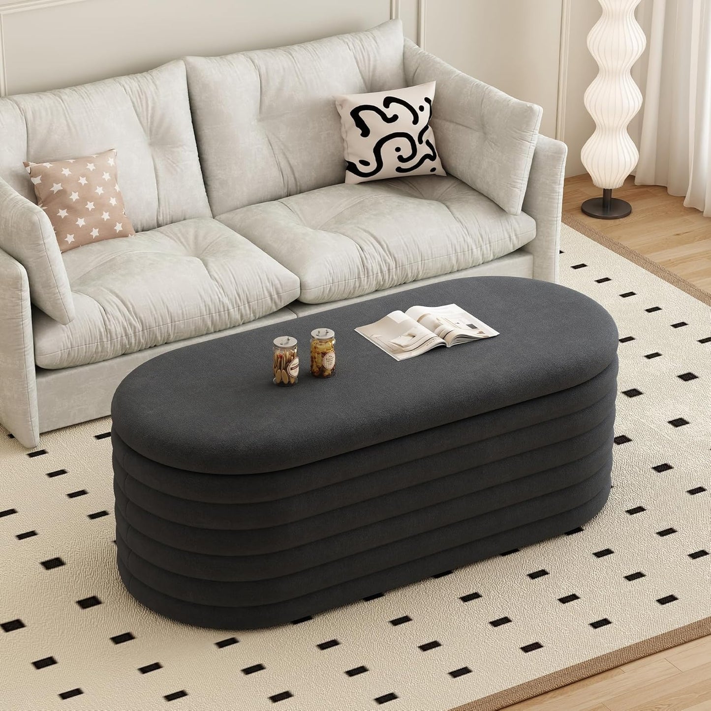 Storage Ottoman Bench 40 inch Upholstered Chenille Fabric Storage Bench for Bedroom End of Bed Stool Aesthetic Large Storag Ottoman for Living Room Entryway,Black