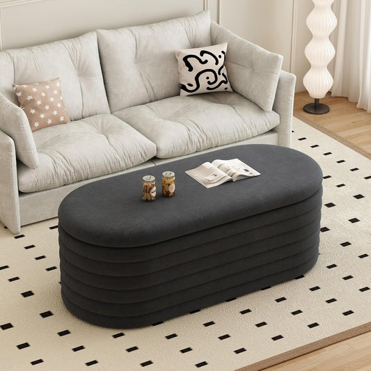 Storage Ottoman Bench 40 inch Upholstered Chenille Fabric Storage Bench for Bedroom End of Bed Stool Aesthetic Large Storag Ottoman for Living Room Entryway,Black