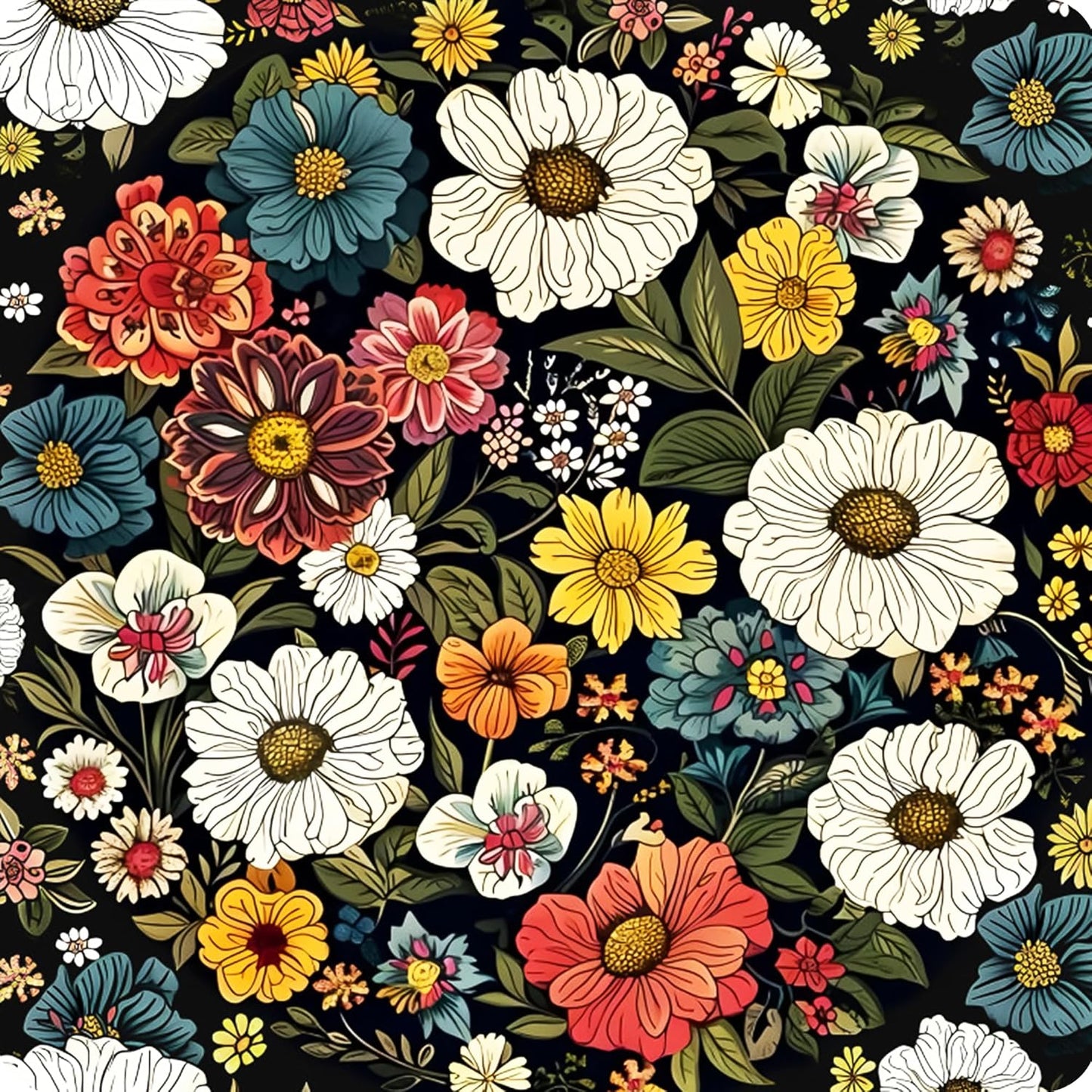 Mandala Round End Table, Small Side Table with Colorful Flowers Finish, Retro Modern Small Coffee Table for Balcony, Living Room(15.7" Dia. x 18.5" H, Colorful, Round)