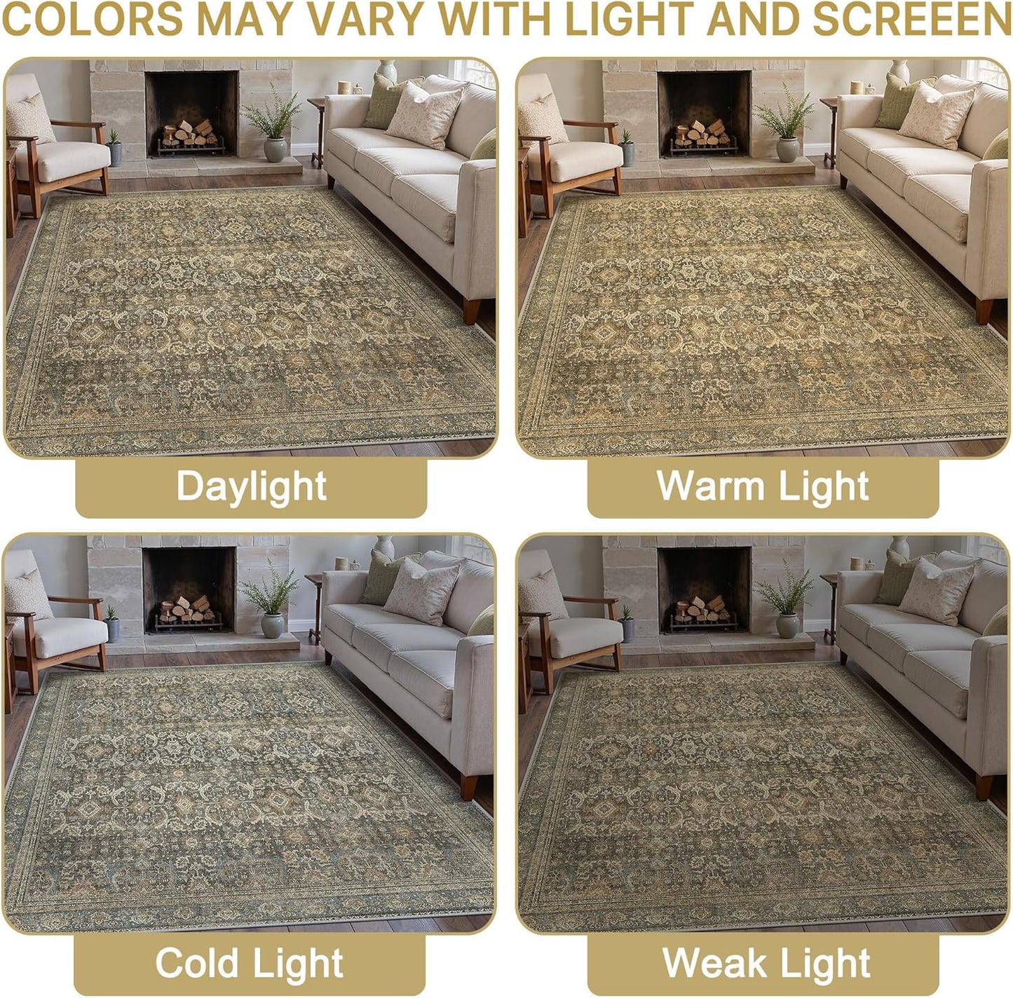8X10 Area Rugs Machine Washable Rugs for Living Room, Vintage Boho Large Rugs for Bedroom Dining Room, Non Slip Indoor Soft Distressed Lightweight Thin Low Pile Carpet, Brown