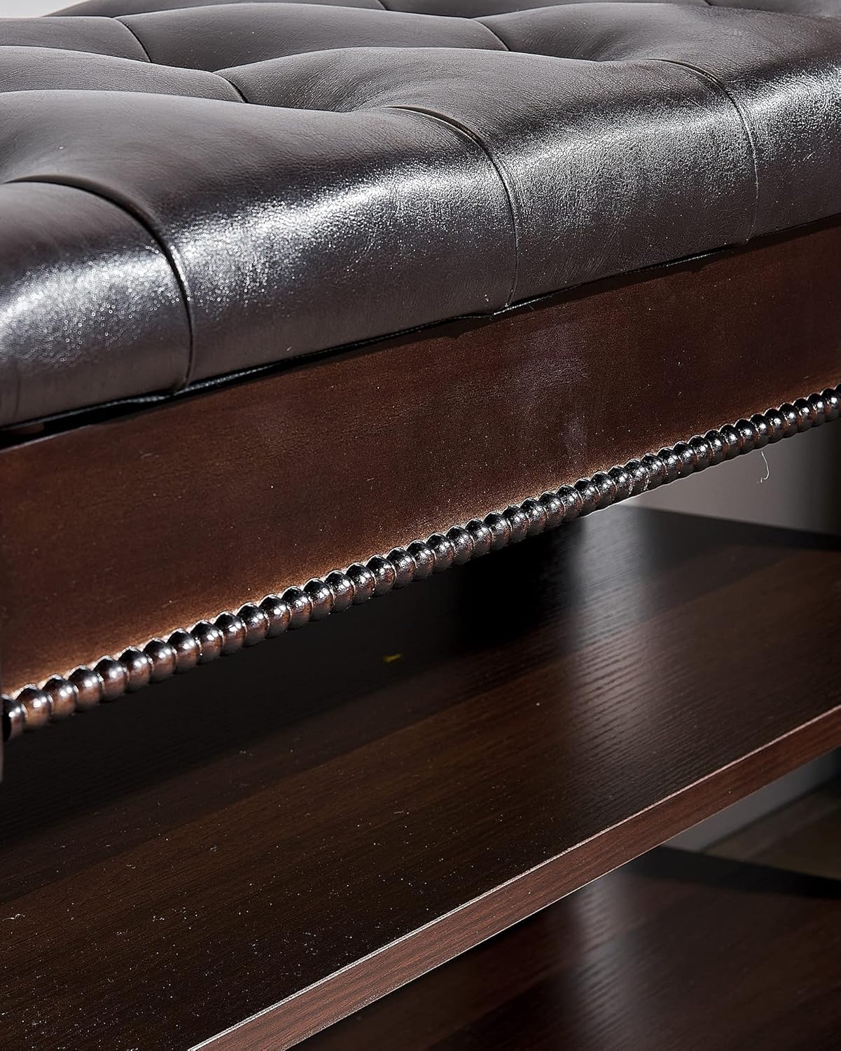 Shoe Storage Bench, Entryway Shoe Rack with Leather Seat 2-Tier Lift-top Organizer Wooden Bench for Foyer Bedroom Living Room Accent Furniture (39.4'')