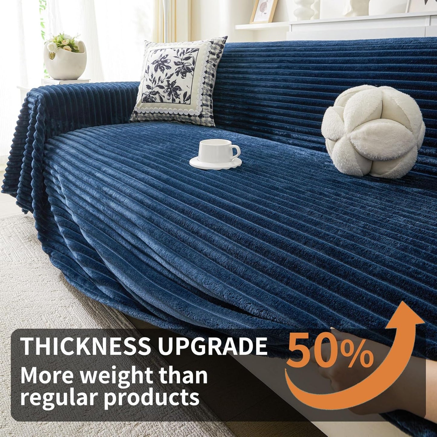 HAOMAIJIA Faux Fur Sofa Covers Couch Covers for 3 Cushion Couch Sofa Pet Friendly Soft Non Slip Couch Cover for Dogs Washable Sectional Couch Covers L Shape Furniture Protector (Navy Blue, 71"x150")