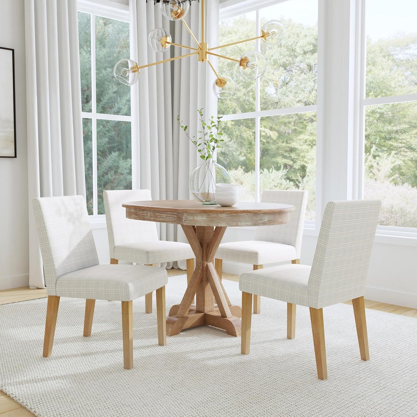 HomePop Home Decor |Classic Upholstered Parsons Dining Chairs |Decorative Home Furniture, Cream Mini Grid Pattern (Single Pack)