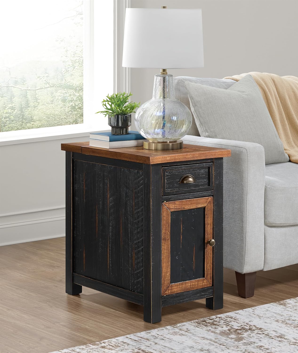 Martin Svensson Home Solid Wood Black and Honey Monterey Chairside End Table with Power and Storage