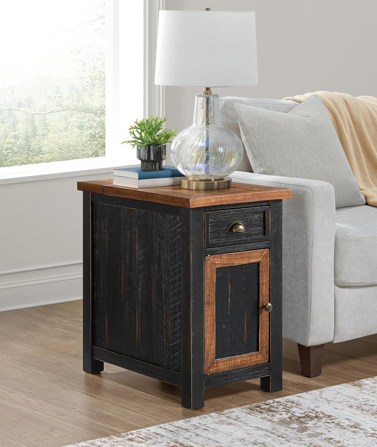 Martin Svensson Home Solid Wood Black and Honey Monterey Chairside End Table with Power and Storage