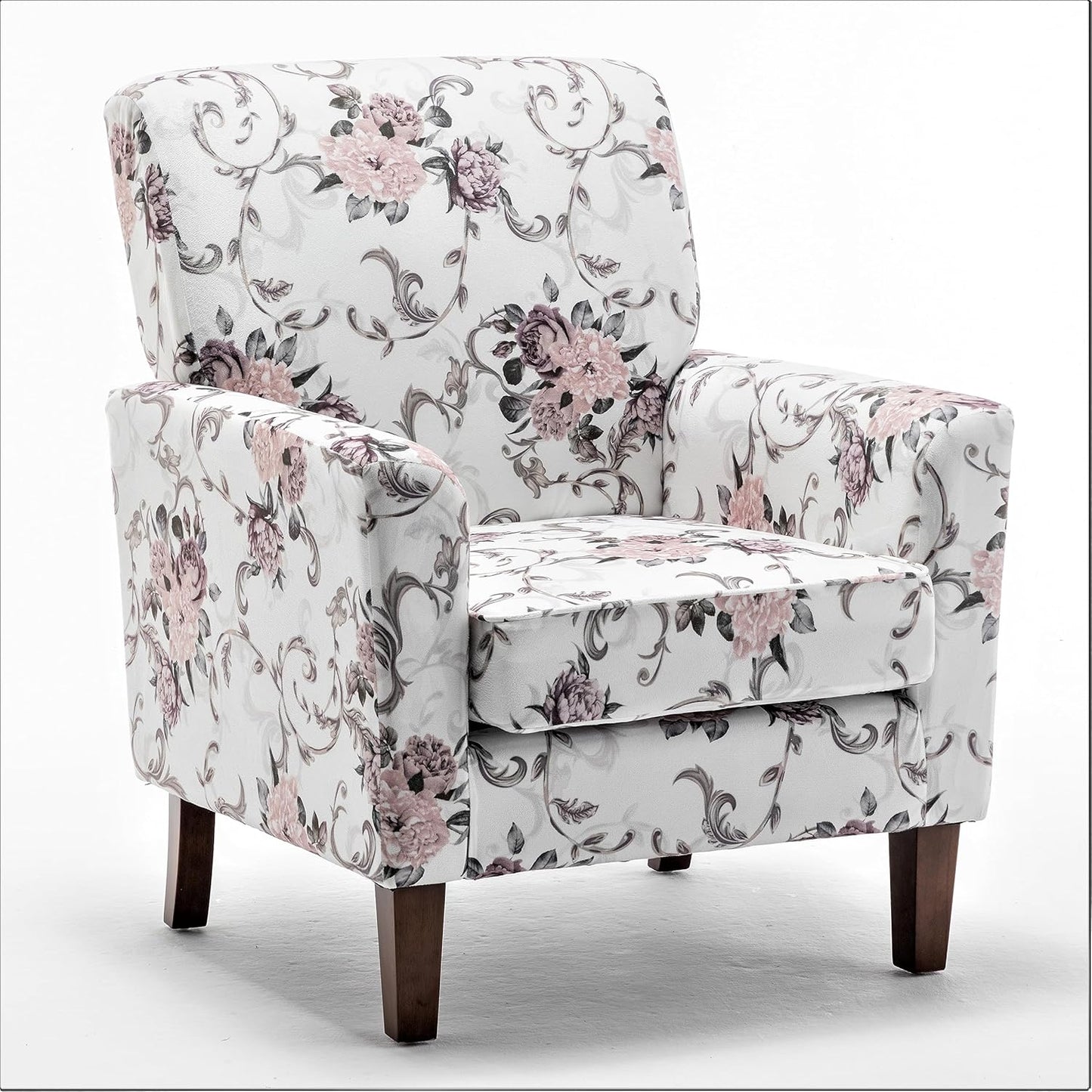 Container Furniture Direct Contemporary Accent Arm Chair with Birch Wood Frame and Velvet Upholstery, Armchair for Office and Living Room Decor, Removable Cushions, 06 Printed Fabric