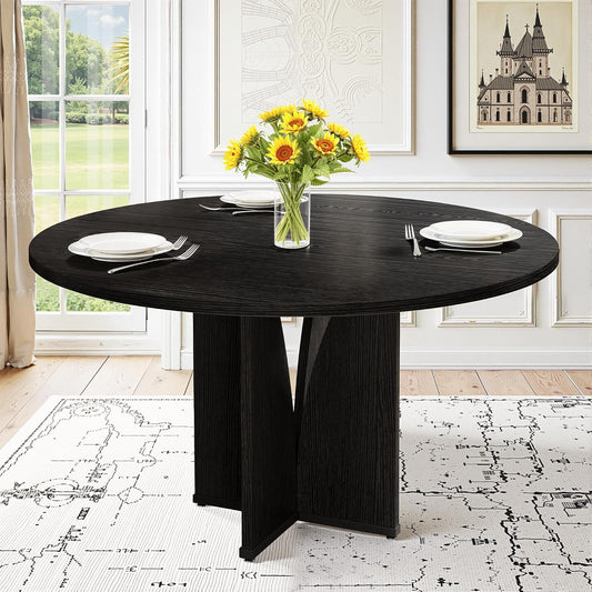 NicBex 39 Inch Round Dining Table for 4, Wooden Small Dinner Table Farmhouse Kitchen Tables with X-Shaped Stable Pedestal for Dining Room, Kitchen, Living Room，Black