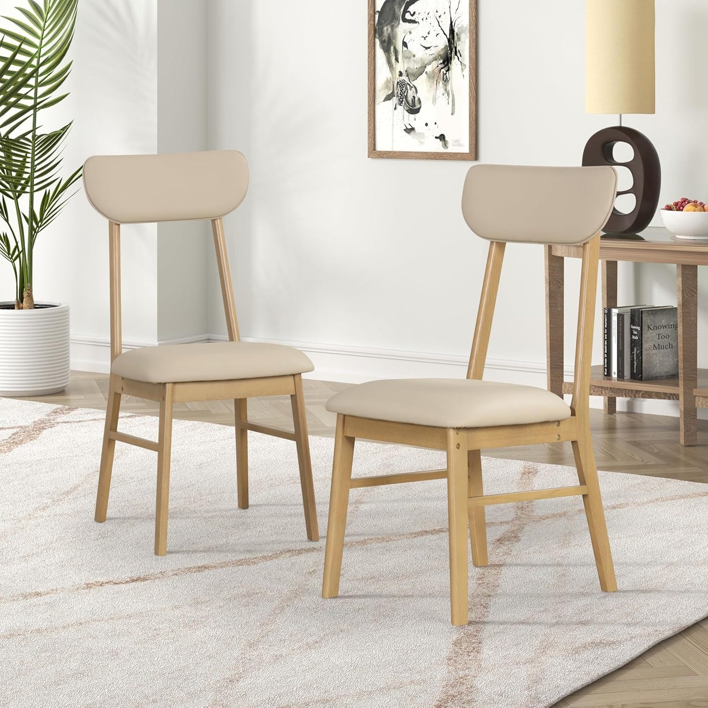 Merax 6-Piece Dining Table Set, One Table One Bench and Four Chairs, High Gloss White Tabletop with Light Oak Color