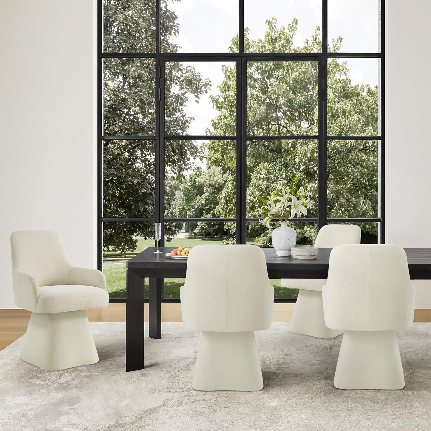 Swivel Dining Chairs Set of 4, Mid Century Modern Chairs Fabric Upholstered Armchair with Armrest & Ergonomic Backrest for Dining Room, Kitchen, Bedroom, Living Room, Beige, 4 Boxs