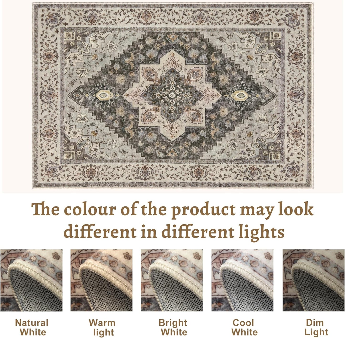 Tangsoo 2x3 Washable Rugs for Entryway, Vintage Non Slip Small Area Rug, Indoor Front Door Rug, Door Mat Small Carpet, Soft Low Pile Entry Rug for Entrance Kitchen Bedroom Print Distressed Grey/Brown