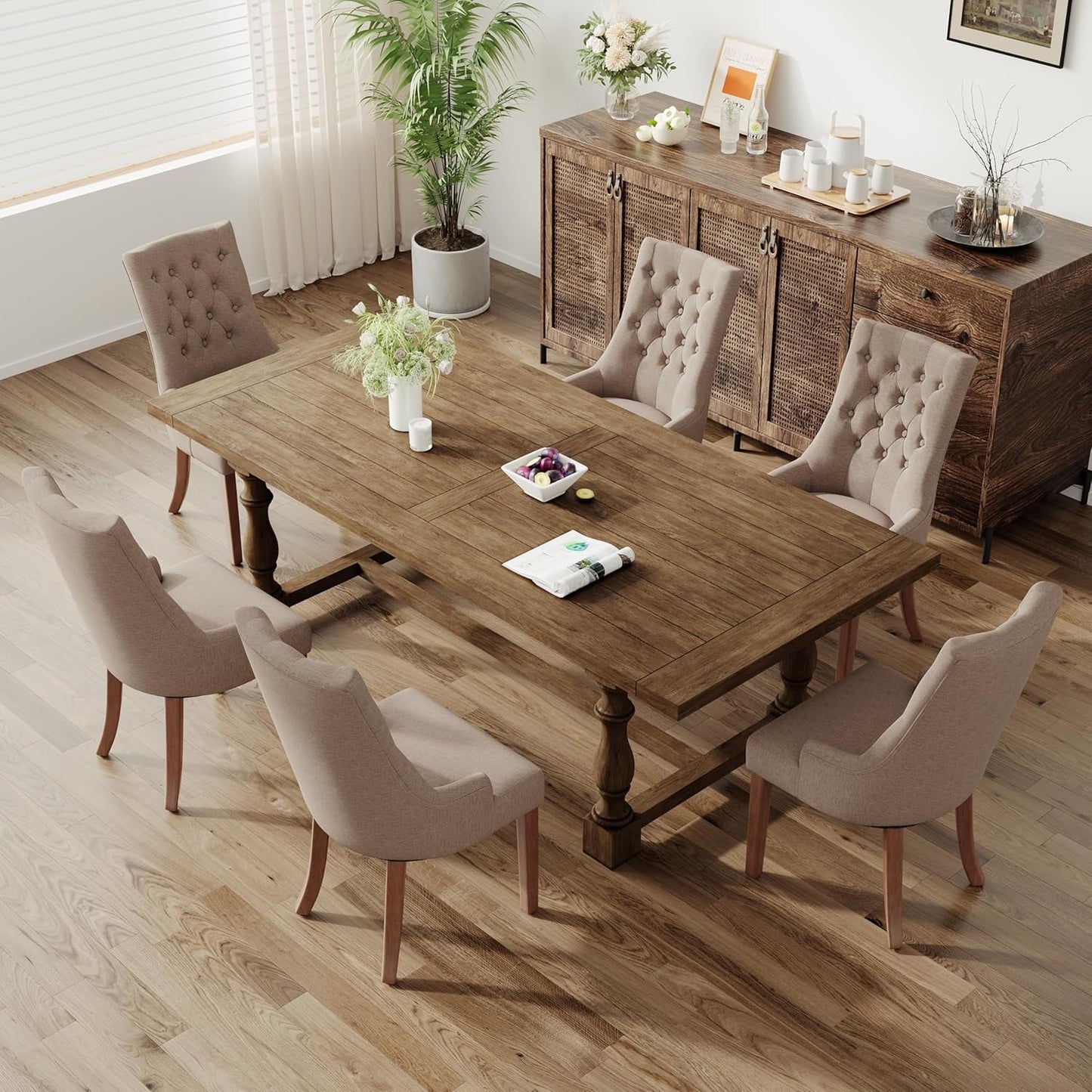 COLAMY Wingback Upholstered Dining Chairs Set of 6, Fabric Side Dining Room Chairs with Tufted Button, Living Room Chairs for Home Kitchen, Taupe