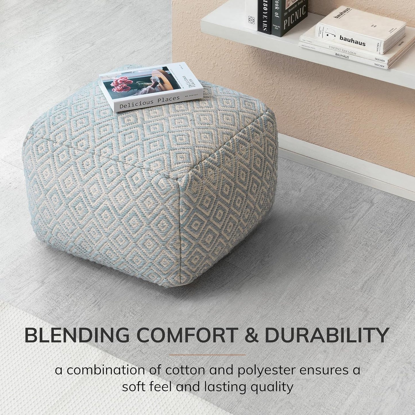 Anji Mountain 22"x22"x16" Handmade & Handcrafted Ottoman Pouf Comfortable Pouf Ottoman Foot Rest & Home Décor Accent for Living Room, Bedroom, Nursery, Kids Room, Patio