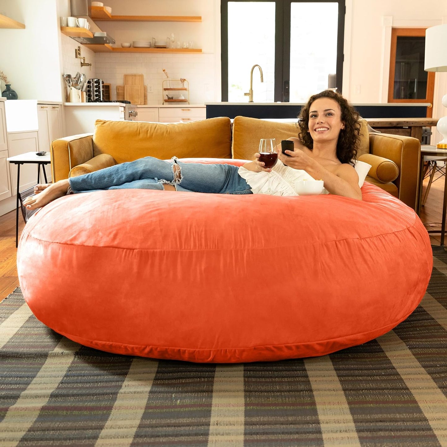 Jaxx 6 Foot Cocoon - 2-in-1 Convertible Bean Bag Bed & Large Bean Bag Chair for Adults, Mandarin