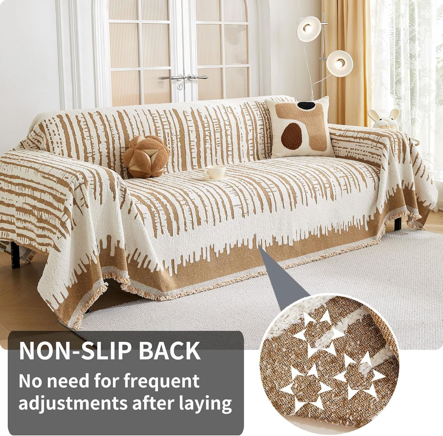 HAOMAIJIA Boho Sofa Covers Couch Covers for 3 Cushion Couch Sofa Pet Friendly Soft Thick Non Slip Couch Cover for Dogs Washable Sectional Couch Covers L Shape Furniture Protecto (XF-Khaki, 71"x134")