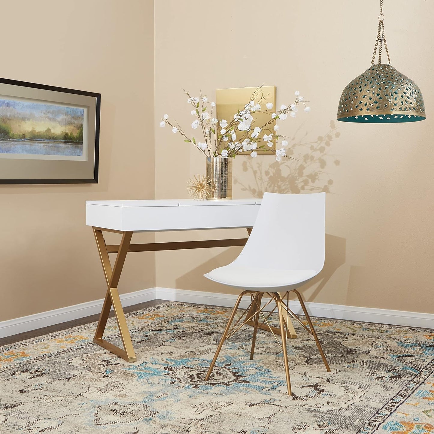 OSP Home Furnishings Oakley Mid-Century Modern Bucket Chair, Faux Leather,White