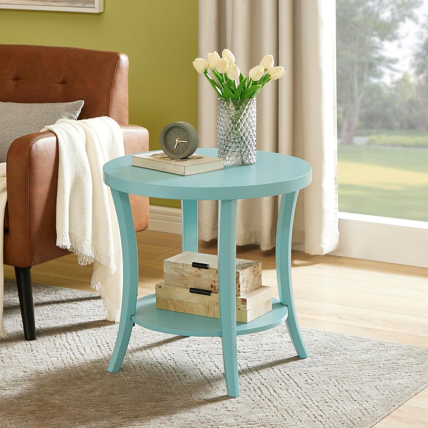 Roundhill Furniture Perth Contemporary Round End Table with Shelf