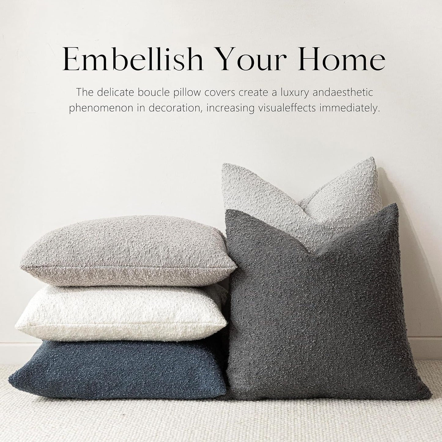 Foindtower Pack of 2 Textured Boucle Throw Pillow Covers Accent Solid Decorative Pillow Cases Cozy Woven Couch Cushion Case for Sofa Bedroom Living Room Home Decor, 18 x 18 Inch,Dark Grey