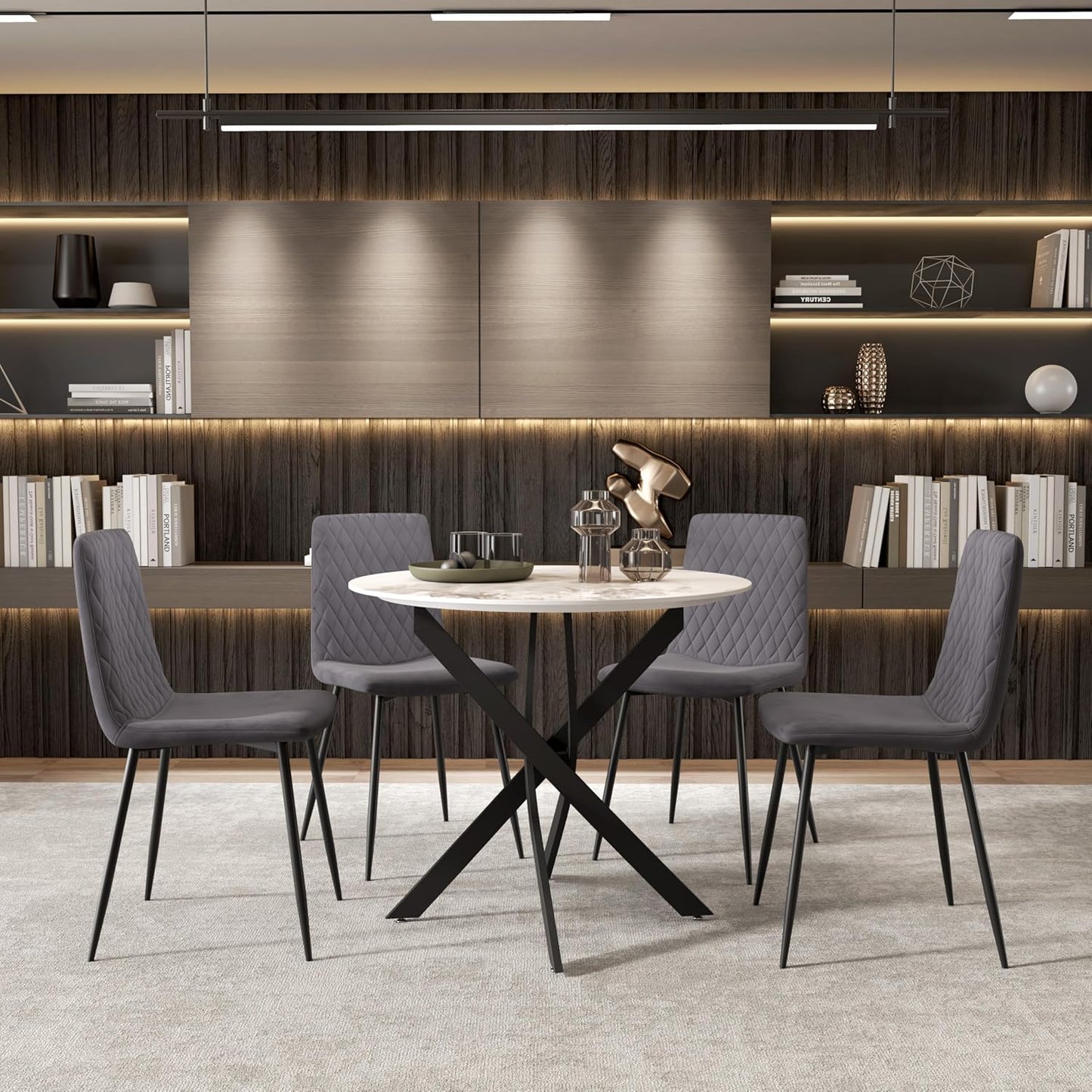 Marble Round Dining Table for 2-4 with Metal Legs, 31.5 Inch Sintered Stone Modern Small Kitchen Table for Dining Room Kitchen Apt (White)