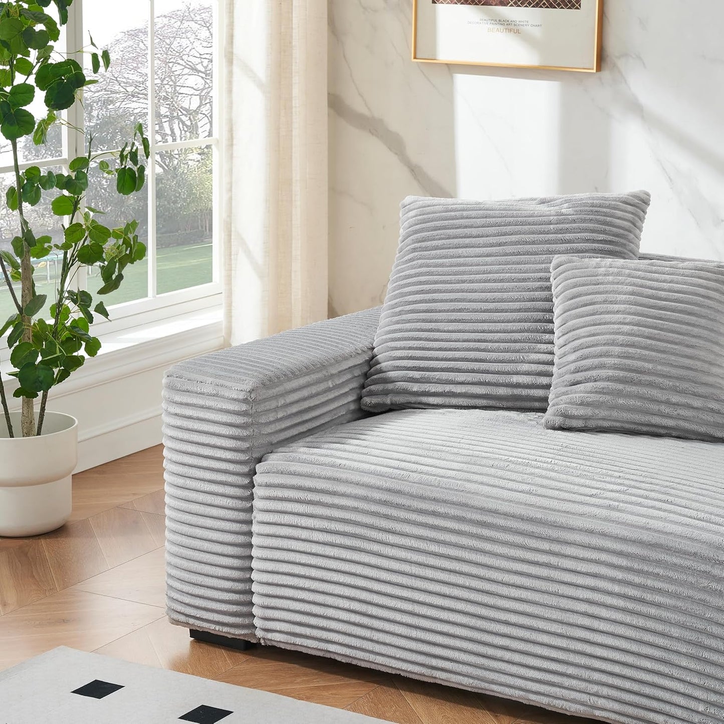 Ball & Cast 104" Modular Sectional Sofa,Comfy Loveseat Couch with 4 Pillows,Corduroy Fabric Upholstered Couches W/Deep Seat and Armrest,4 Seater Sectional Sofa for Living Room,Apartment,Gray