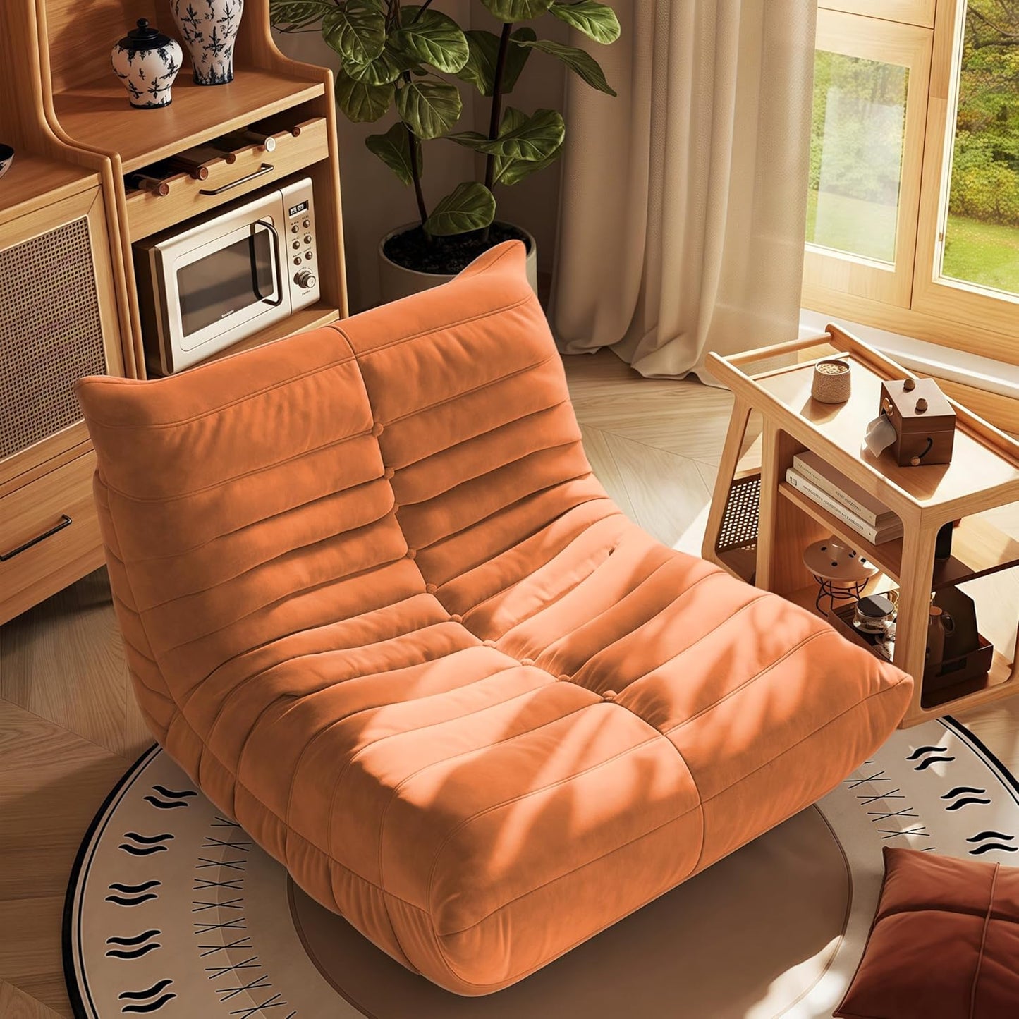 Bean Bag Chair - Memory Foam Bean Bag Chair for Adults, Comfy High-Resilience Single Sofa, Small Space Floor Chair, Chaise Lounge for Living Room, Bedroom (Orange, Wrinkles)