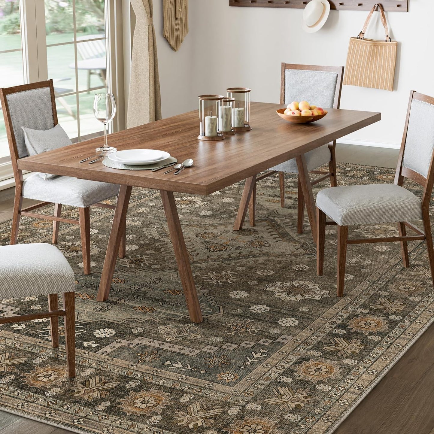 GENIMO 9x12 Area Rugs for Living Room, Machine Washable Low Pile Rugs, Non Slip Vintage Rug for Bedroom, Dining Room, Home Office, Kitchen, Distressed Deep Brown