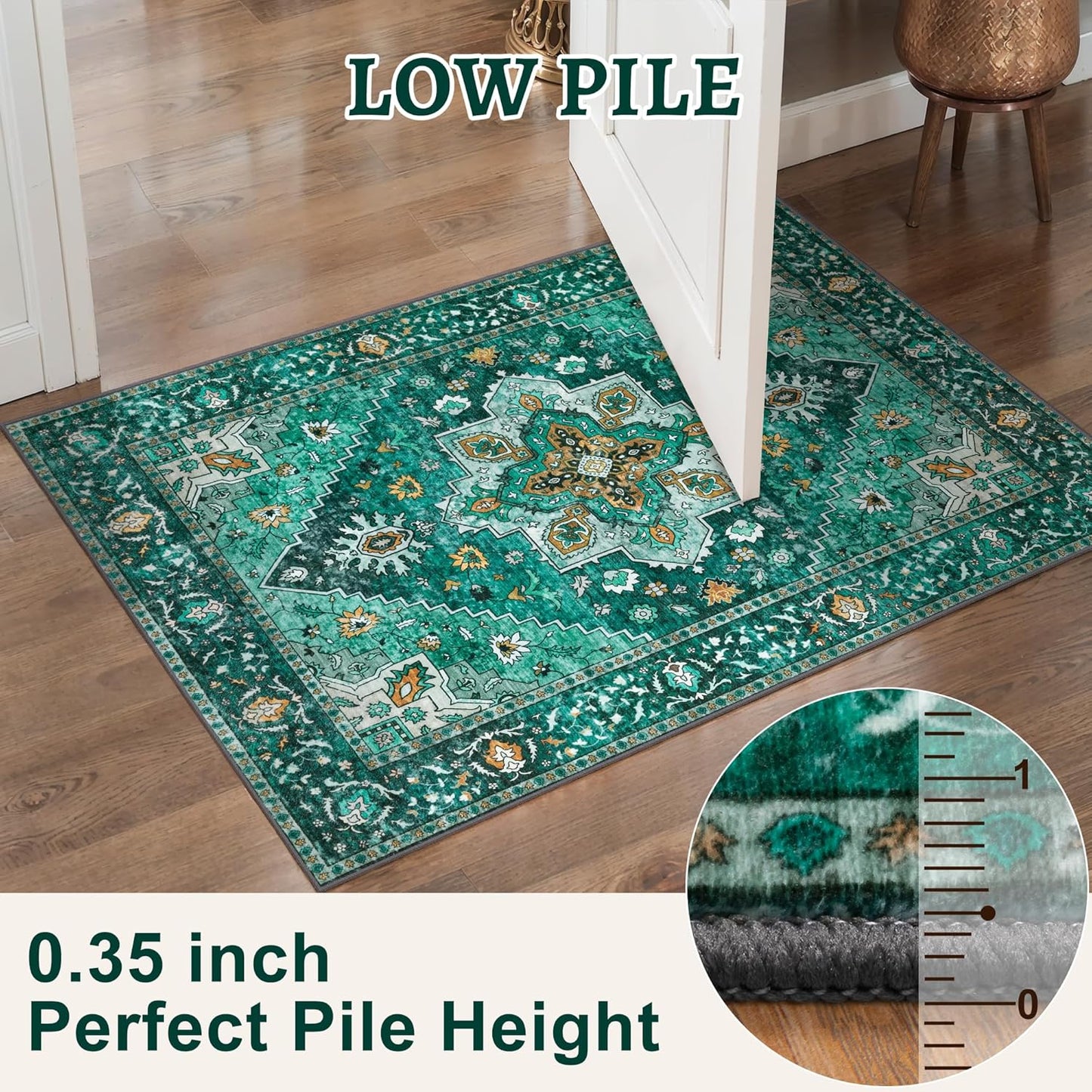 Tangsoo 5x7 Area Rug Washable Rugs for Living Room, Vintage Indoor Non Slip Large Area Rugs, Print Distressed Emerald Carpet, Soft Low Pile Foldable Floor for Bedroom Dining Room Dorm