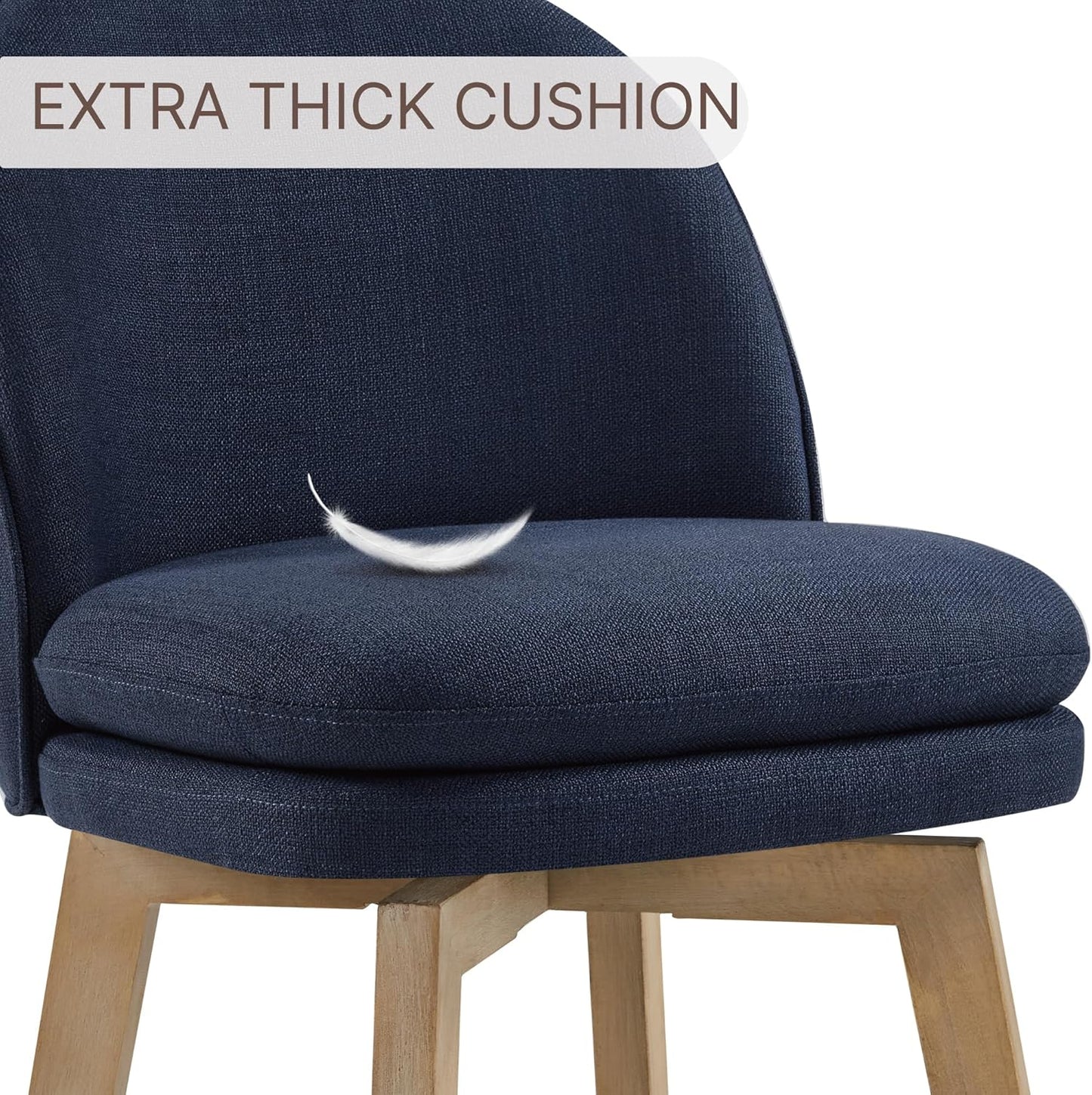 Counter Height Barstools 26 inch Upholstered Swivel Bar Stools with Back and Wood Legs for Kitchen Island,Set of 2,Blue Fabric-Armless