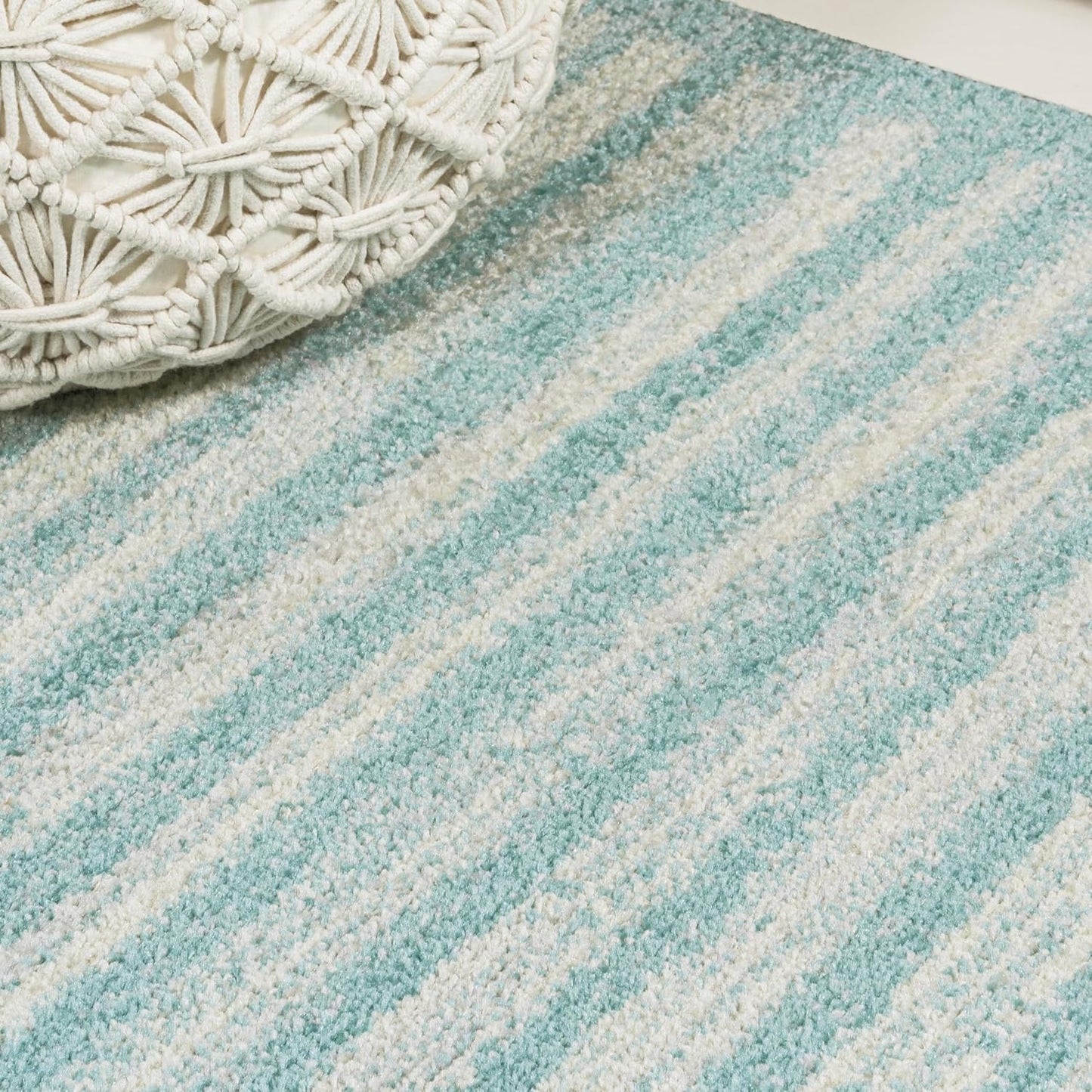 JONATHAN Y Khalil Modern Berber Stripe Turquoise/Cream Indoor Area Rug, 3x5, Contemporary, Bohemian, Easy-Cleaning for Living Room, Bedroom, Kitchen, Pet Friendly, Non-Shedding (MOH207D-3)