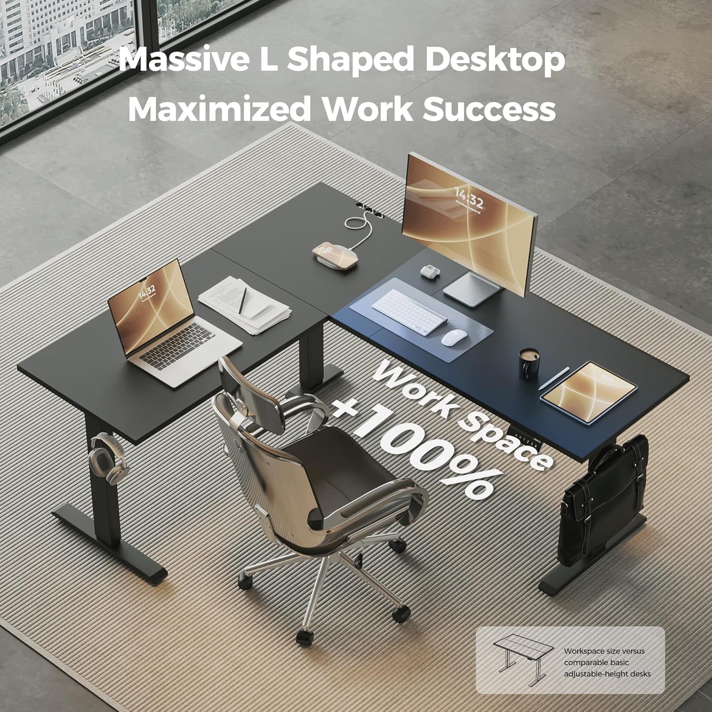 Agilestic 63 x 55 Inch L Shaped Standing Desk Adjustable Height, Corner Standing Desk, Sit Stand Up Computer Table, Splice Board, Black