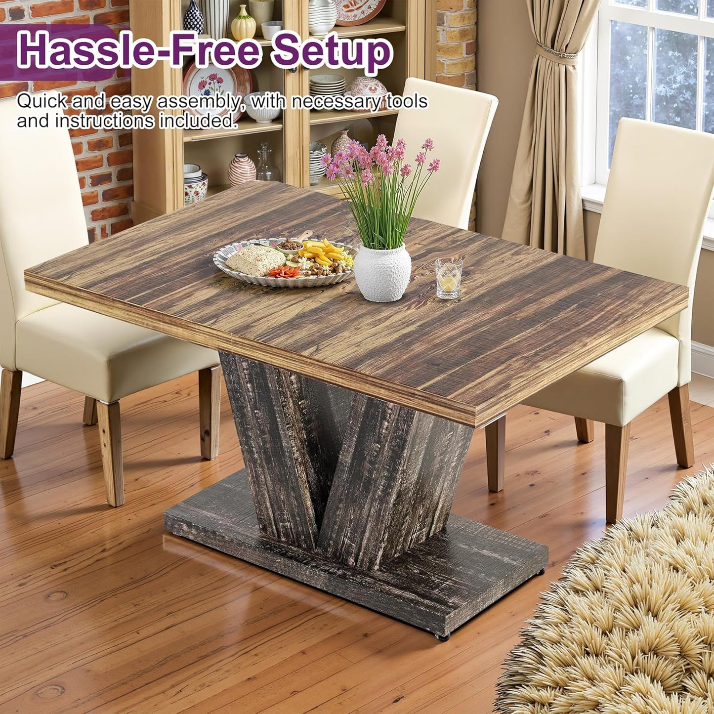 47" Dining Table, Wooden Kitchen Dinner Table Heavy Duty, Farmhouse Table for Dining Room, Living Room Space Saving, Black