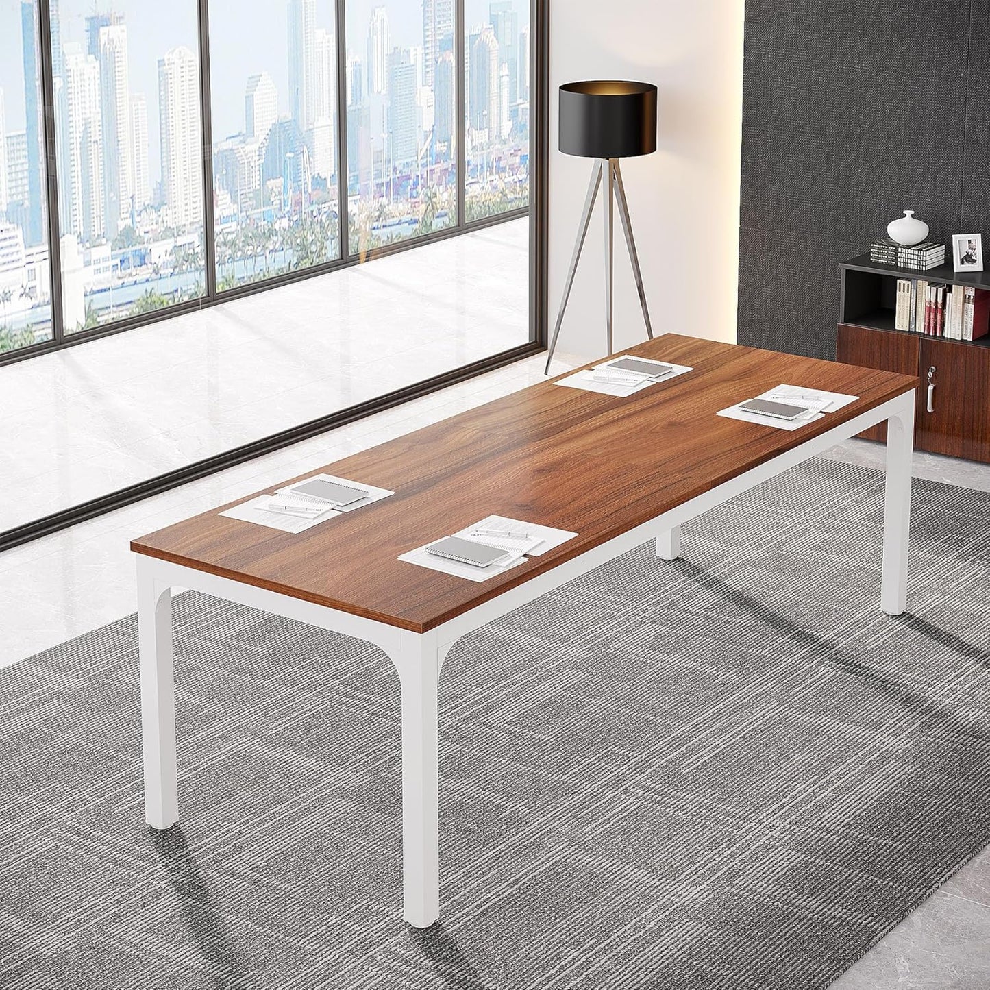 Tribesigns 6.5FT Conference Table, 78.7 Inche Rectangle Meeting Seminar Table, Large Business Tables for 6-8 People (Only Table) (Walnut+White)