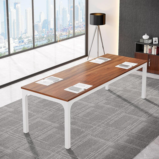 Tribesigns 6.5FT Conference Table, 78.7 Inche Rectangle Meeting Seminar Table, Large Business Tables for 6-8 People (Only Table) (Walnut+White)