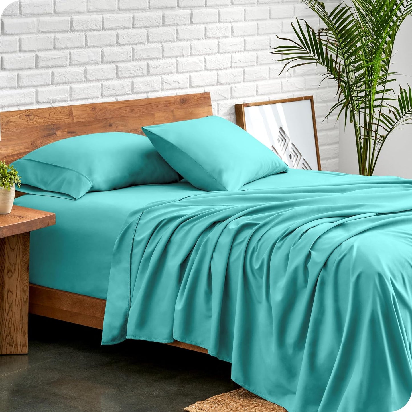 Bare Home Full XL Sheet Set - Luxury 1800 Ultra-Soft Microfiber Full Extra Long Bed Sheets - Double Brushed - Deep Pockets - Easy Fit - 4 Piece Set - Bedding Sheets & Pillowcases (Full XL, Turquoise)