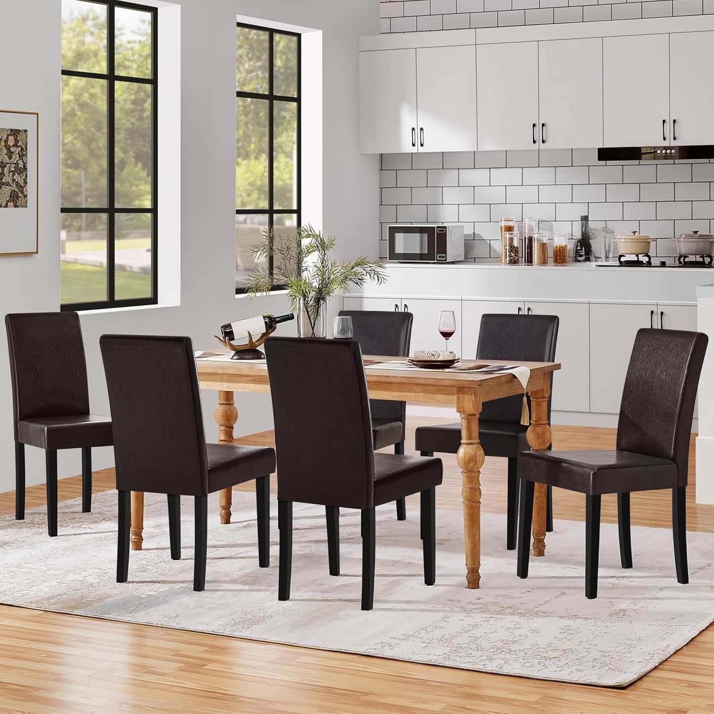 Yaheetech Dining Chairs Set of 6 Faux Leather Modern Dining Room Chairs with Rubberwood Legs and Padded Seat for Kitchen/Living Room/Restaurant, Dark Brown