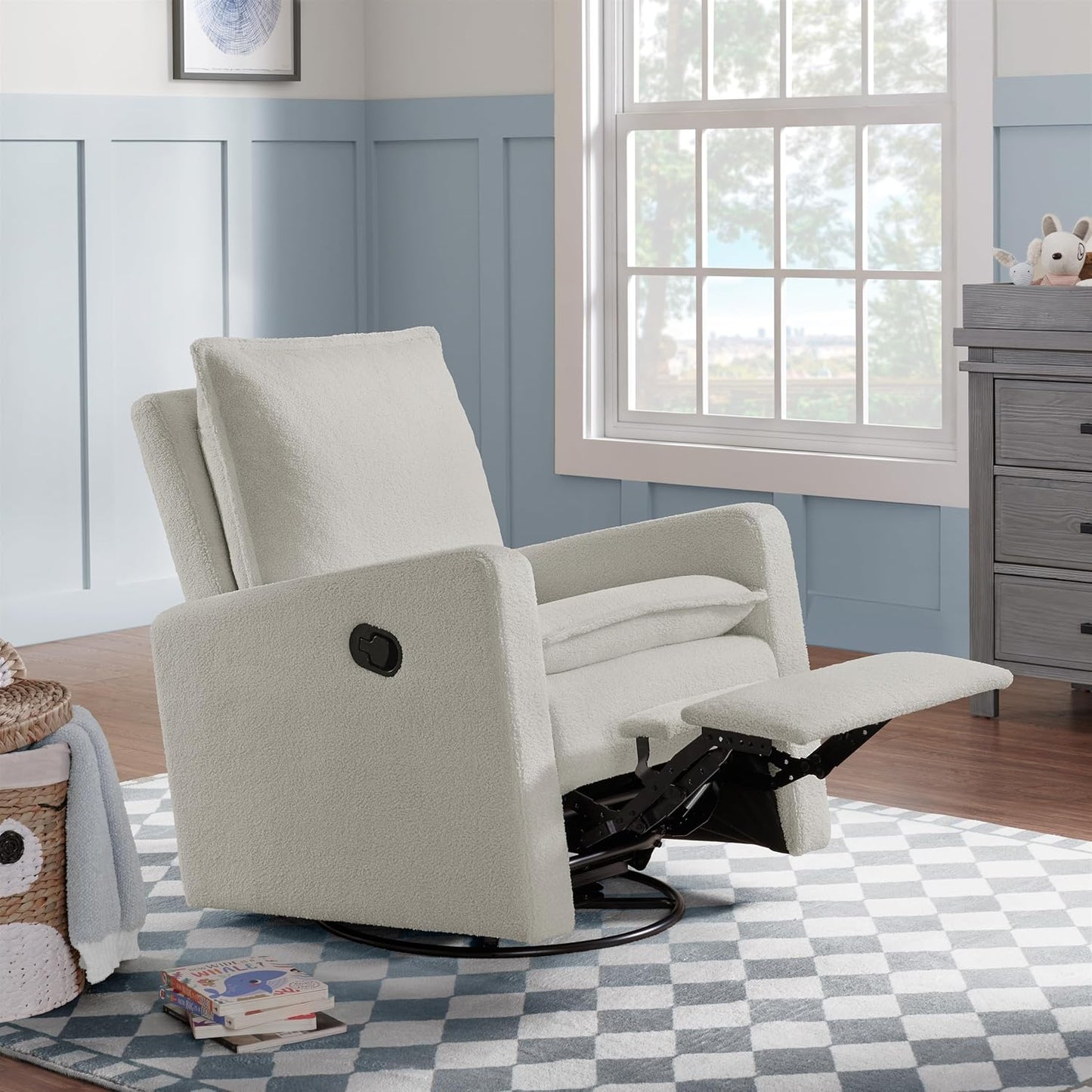 Oxford Baby Uptown Upholstered Swivel Glider and Recliner Nursery Chair, Boucle White